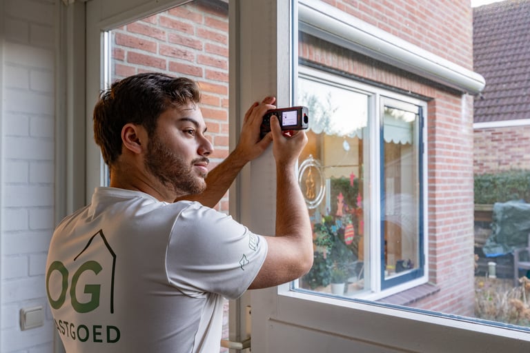 Inspecteur van OG Vastgoed meet een woning op voor energielabel en plattegrond