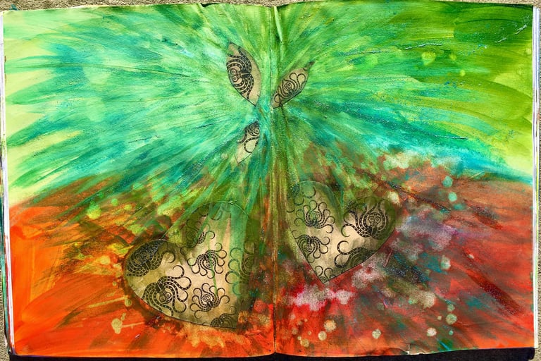 mixed media art therapy, art journaling, art therapy example