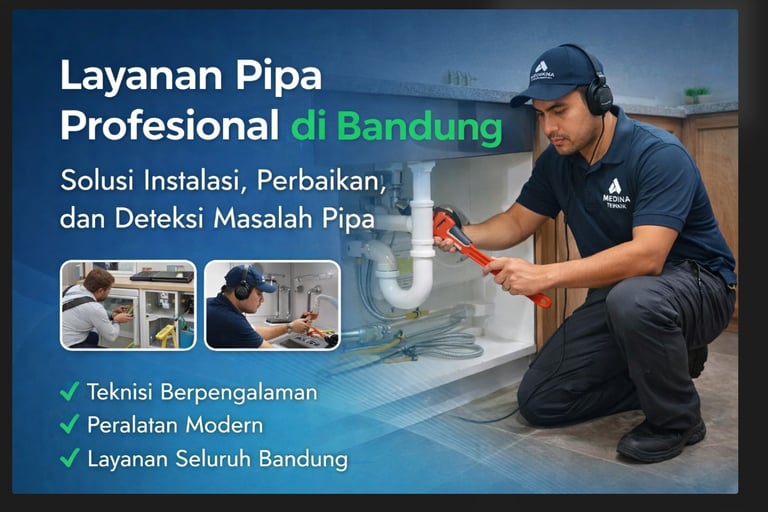 teknisi layanan pipa profesional memperbaiki instalasi pipa di Bandung