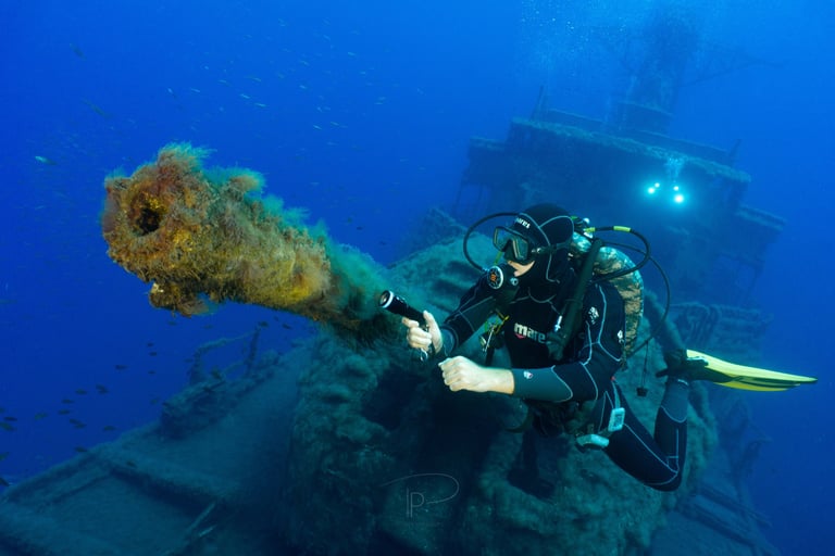 Diver with the Navy Frigate Wreck, Madeira
