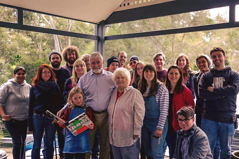 Crew & Cast photo of the production team behind the short film 'Grandpa' directed by Laura Franklin