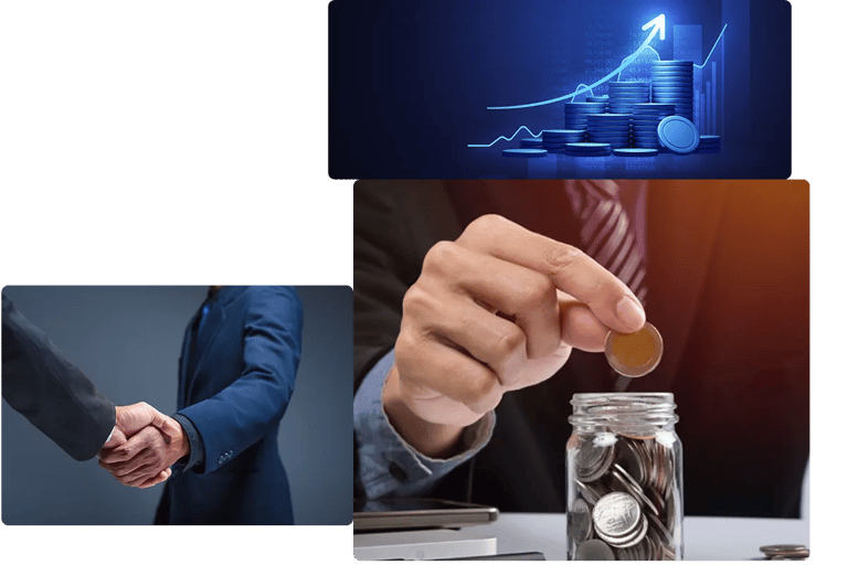 a man in a suit and tie is holding a coin
