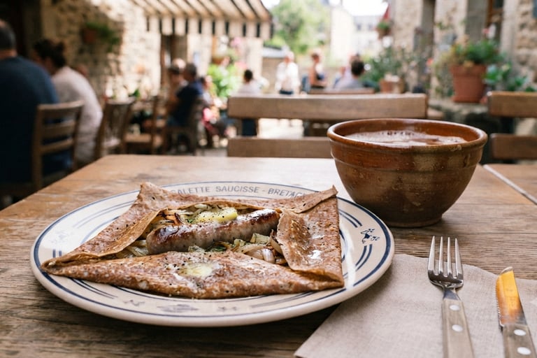galette saucisse accompagnée d'une bolée de cidre breton