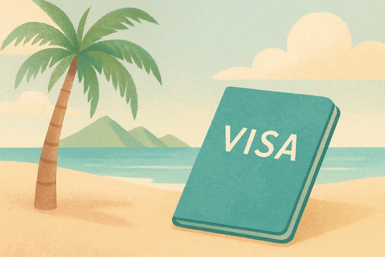 Visa document on tropical beach