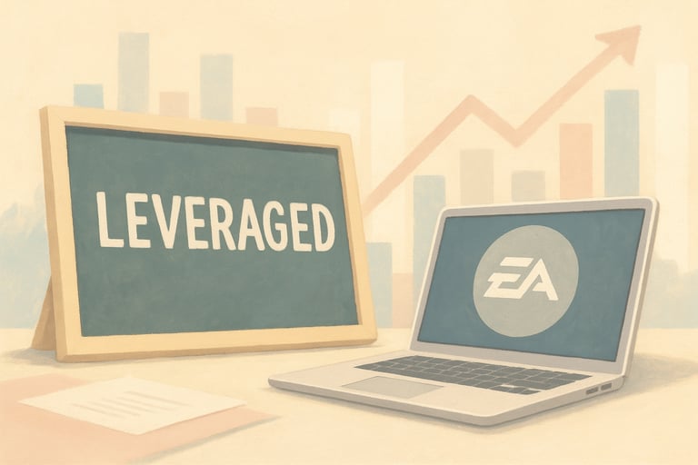 Leveraged buyout concept with EA logo and growth chart