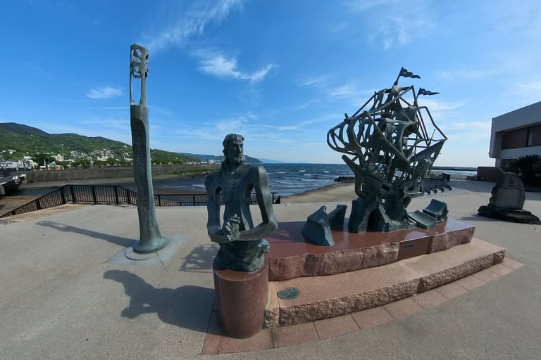 Sculptures commemorating William Adams and the San Buena Ventura in Ito.