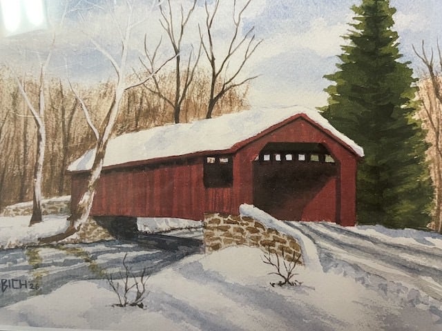 Gary Embich, Original design, "Little Gap Covered Bridge", watercolor