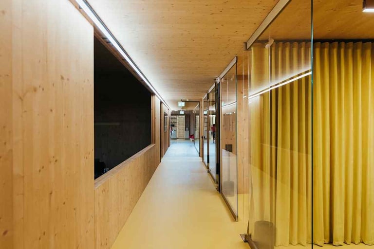 yellow colored concrete floor for a office hallway built and sealed by custom concrete texas 