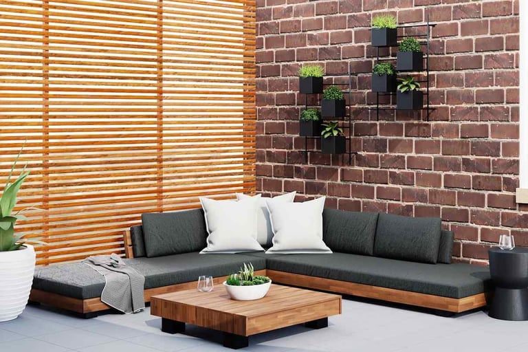 Beautiful concrete patio with a border of decorative pebbles. Custom Concrete Texas