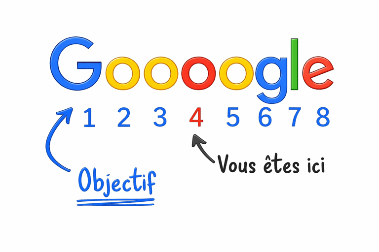 Illustration du positionnement avec objectif première Google page en référencement SEO