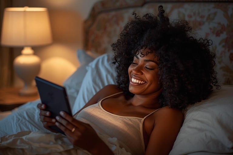 Black woman reading her kindle