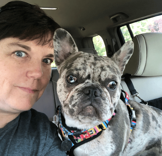 heather and Ruby taking a ride in the car