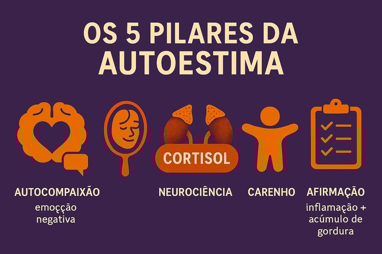 Imagem Infográfico dos 5 pilares científicos para autoestima inabalável - baseado em neurociência"  