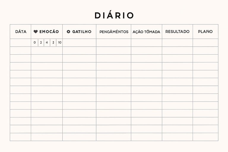 Modelo de diário emocional e hábito alimentar para emagrecimento saudável e regulação de emoções".