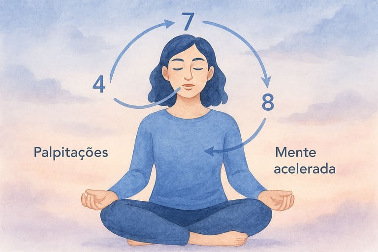 "Ilustração de pessoa meditando com respiração 4-7-8 para reduzir ansiedade,