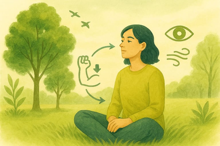 "Ilustração de pessoa observando natureza com técnica de aceitação para ansiedade,