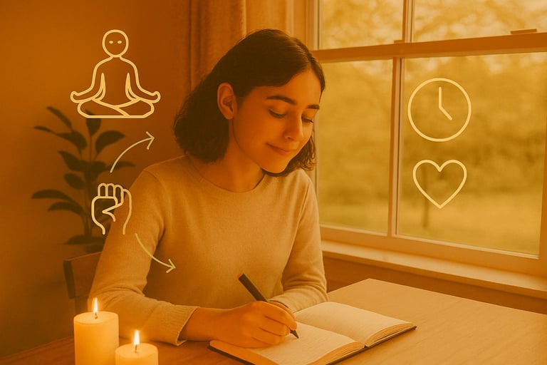Pessoa escrevendo diário para autocuidado, prática para reduzir ansiedade e melhorar saúde