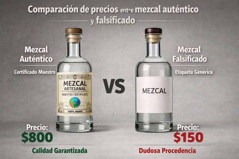 Diferencias de precio entre mezcal auténtico certificado maestro y producto sospechoso