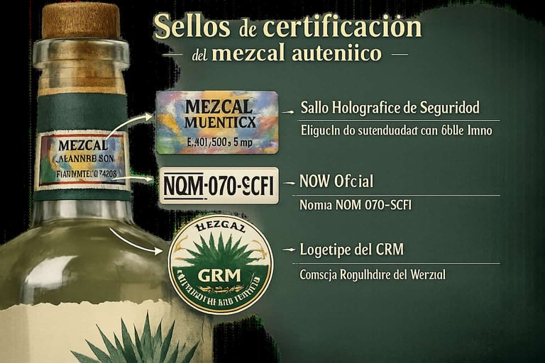 Sellos oficiales de autenticidad en botella de mezcal