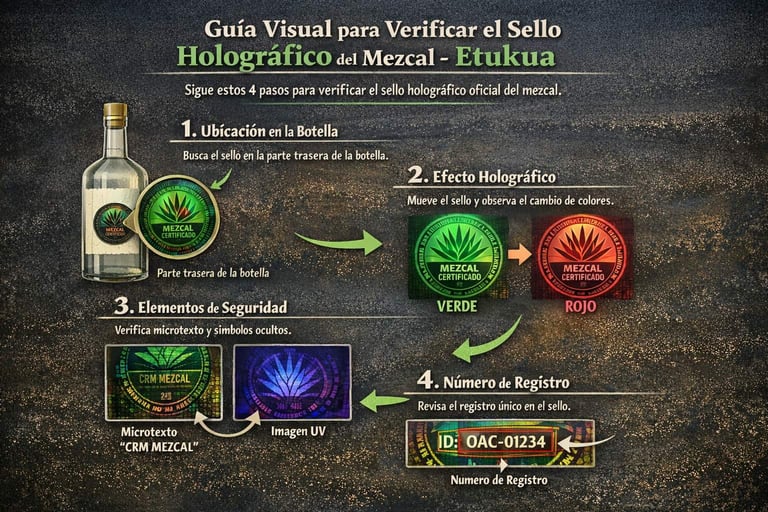  Infografía que muestra paso a paso cómo identificar y verificar el sello holográfico oficial del me