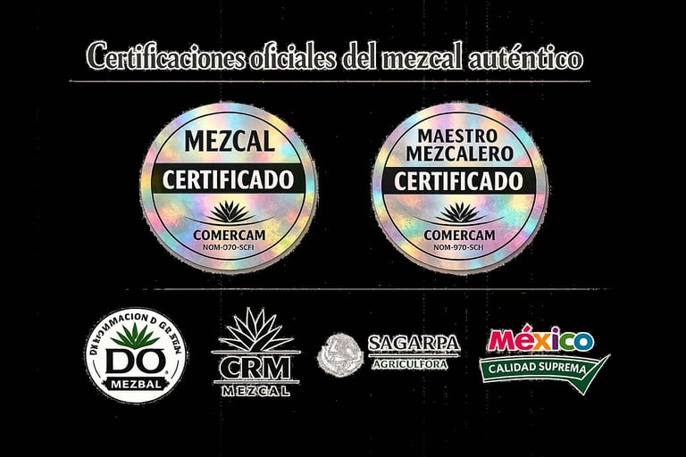 Sellos oficiales de certificación de mezcal auténtico certificado maestrov