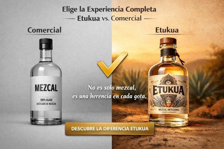 una botella genérica de 'mezcal' comercial, con etiqueta genérica.