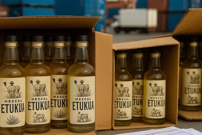 Cajas de exportación con mezcal falsificado interceptadas en aduana