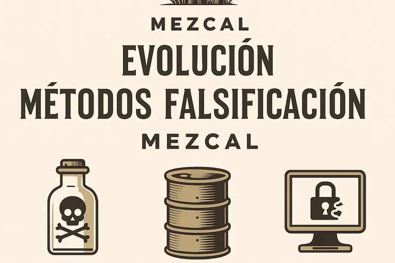 Línea de tiempo que muestra la evolución tecnológica de los métodos de falsificación de mezcal