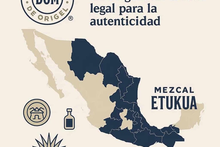 Mapa de México mostrando los estados autorizados por la Denominación de Origen Mezcal
