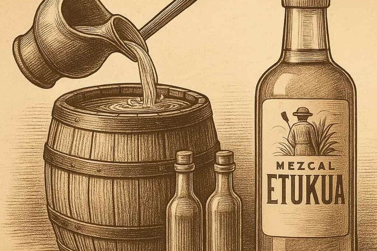 Representación de métodos antiguos de adulteración como añadido de agua no purificada al mezcal