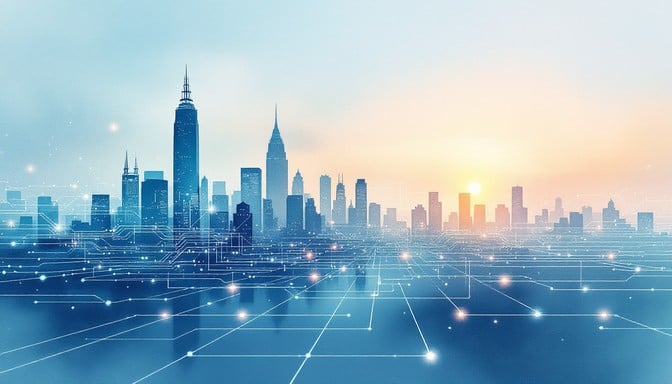 Futuristic digital landscape representing growth and opportunity in decentralized finance
