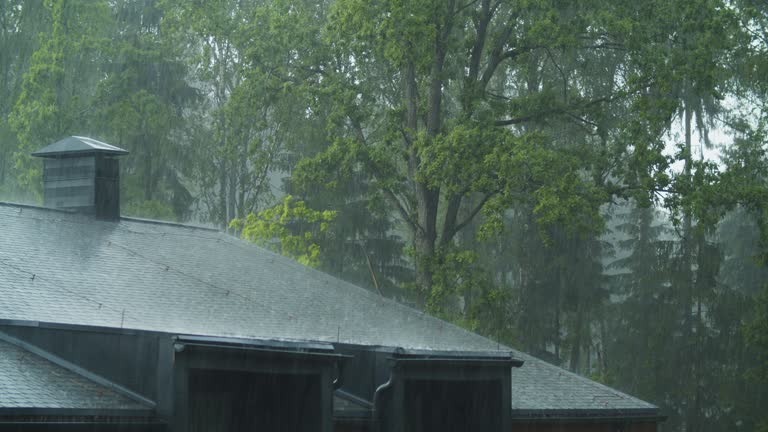 Metal roof holding out against a rain storm
