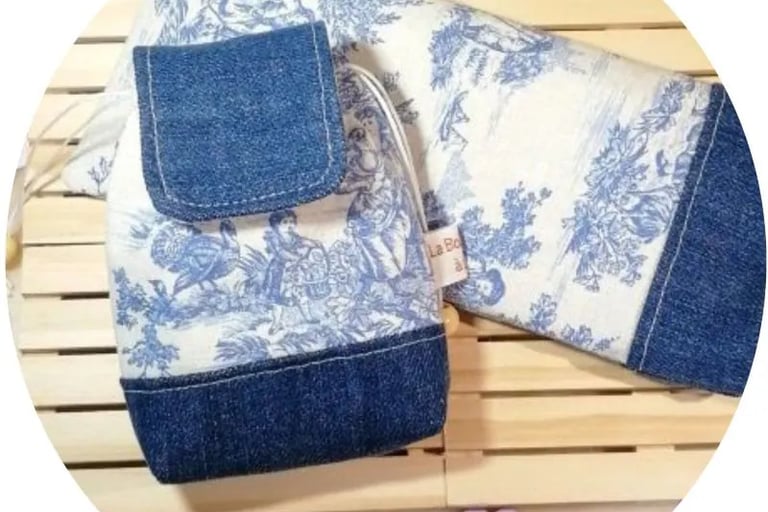 etui à lunettes et mini-sac en toile de Jouy