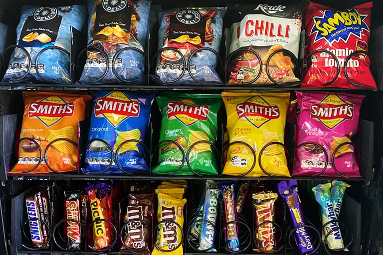 vending machines free ...some of the snacks available to choose in your Sydney business workplace
