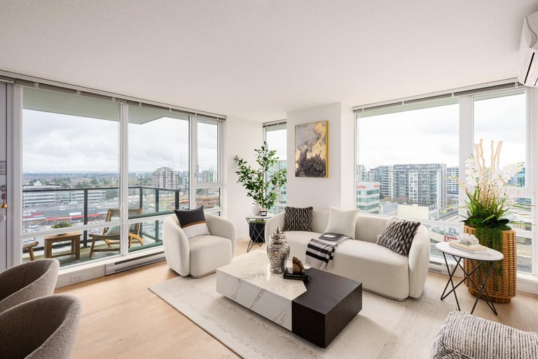 Elegant bedroom staging featuring luxurious bedding, and accent decor to enhance property appeal.