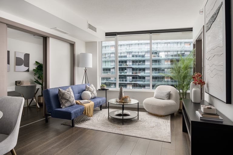 staged living room transformation in Vancouver, showcasing improved design and functionality.