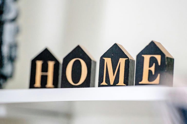 block letters spelling the word 'home'