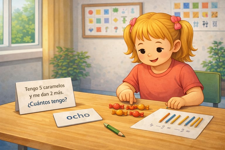 imagen de niña jugando con tarjetas de matemática