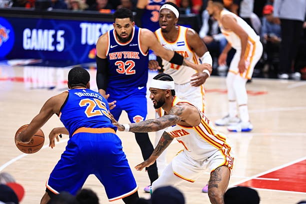 Hawks vs. Knicks during Round One Game Four on April 25, 2026 at State Farm Arena in Atlanta, GA
