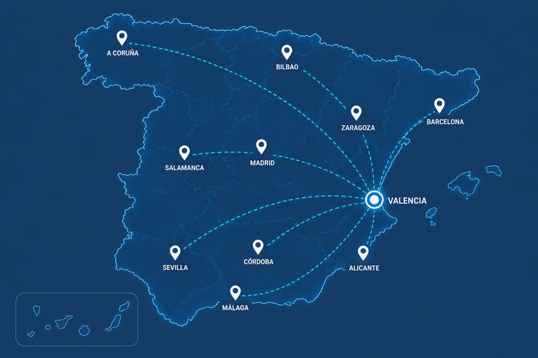 transporte con cobertura nacional desde o hasta Valencia con BG Courier