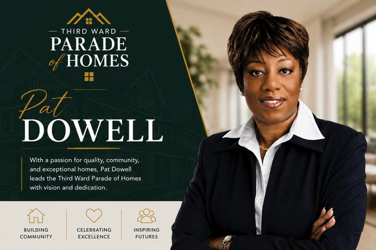 Pat Dowell promoting the Third Ward Parade of Homes real estate event for community building and excellence.