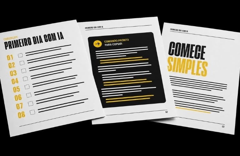 Checklist and training documents for artificial intelligence prompts titled Primeiro Dia com IA.
