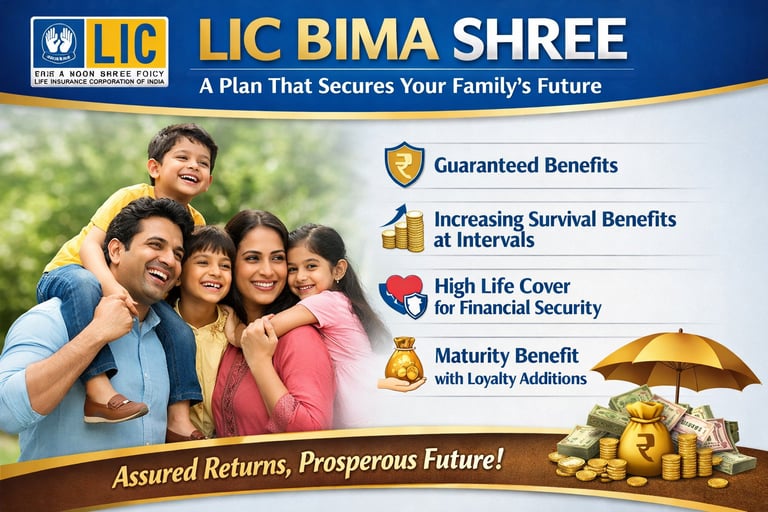An LIC Bima Shree promotional poster showing a family