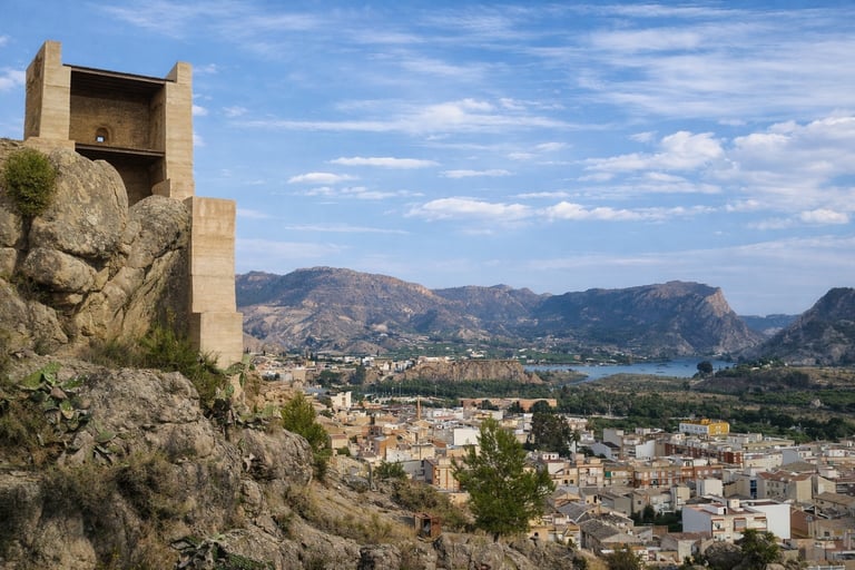View of Blanca and the Ojós reservoir from the hill of Blanca Castle.