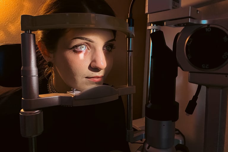 Female patient during a comprehensive eye exam at Edge Optics