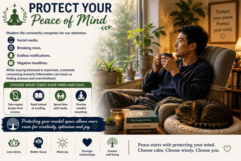A man drinking tea with his cat, illustrating mental health tips for protecting peace of mind.