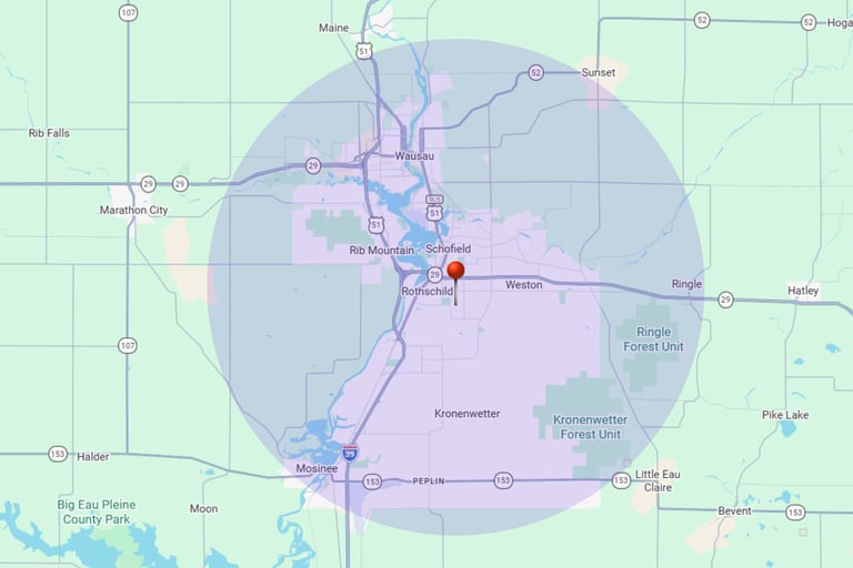 Map showing Wausau service area