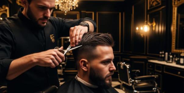 Professional barber providing a modern haircut service at Alpha Studio in Vilnius