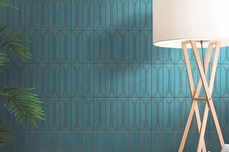 Manrise Enterprises - A stylish room with a teal geometric ceramic tiles on wall