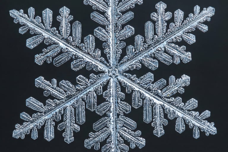Détail au microscope d'un flocon de neige